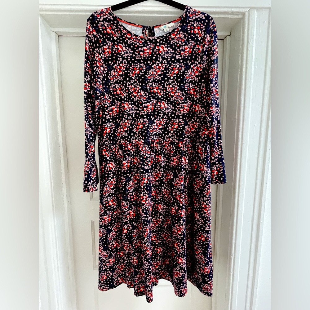 Boden Women's Size US 14L (Tall) Navy Blue Floral Posey Jersey Dress